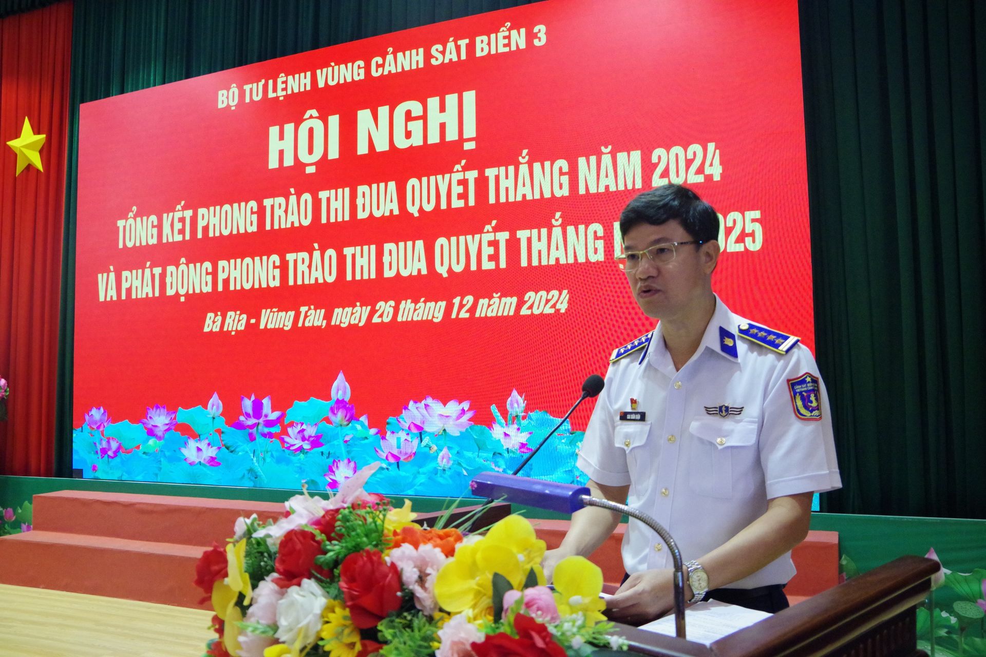 Đại tá Cao Xuân Quận, Phó Chính ủy BTL Vùng CSB 3, phát động thi đua năm 2025