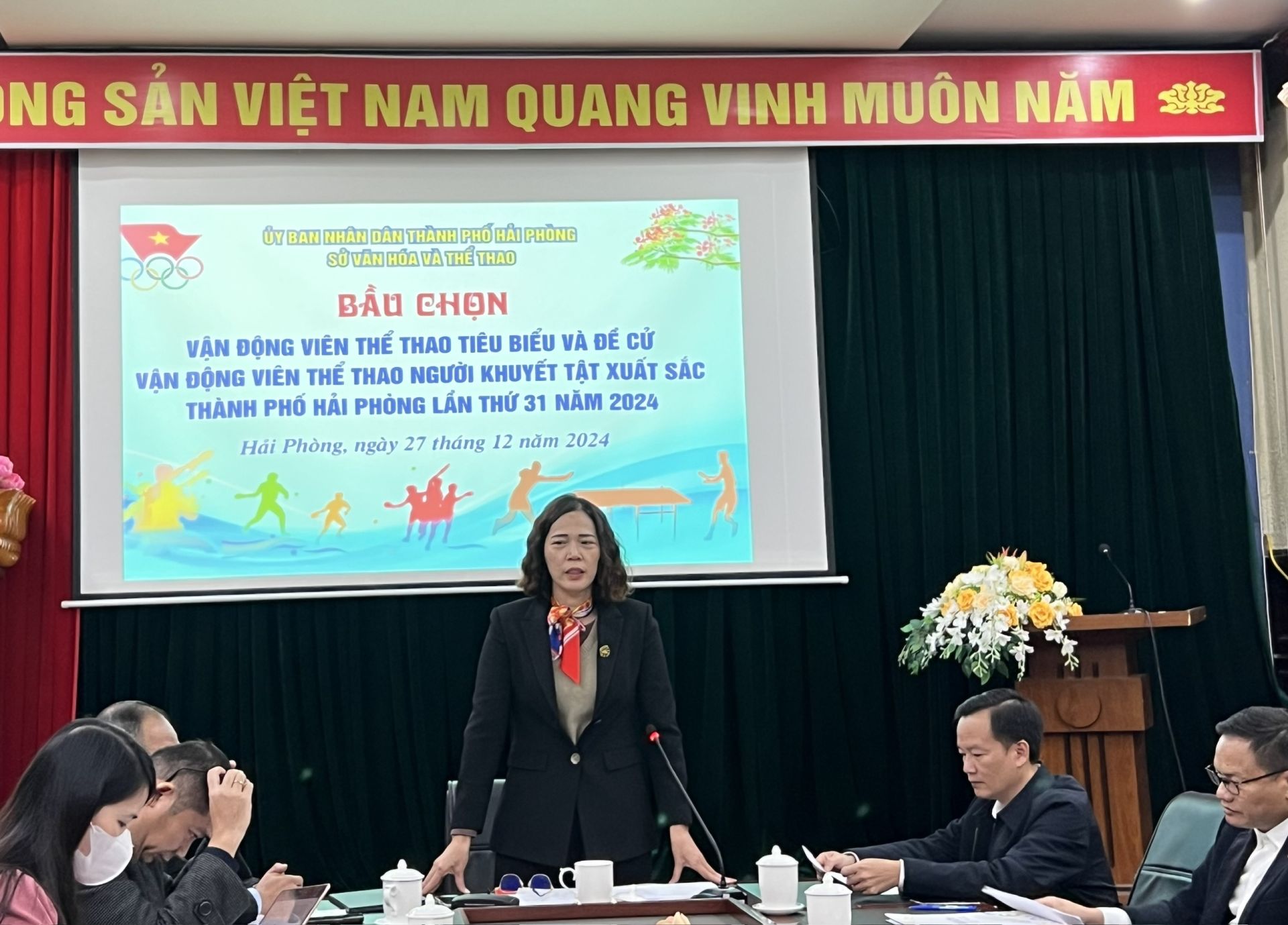 Bà Phạm Thị Tô Trang, Phó Giám đốc Sở Văn hoá và Thể Thao Hải Phòng phát biểu tại Hội nghị