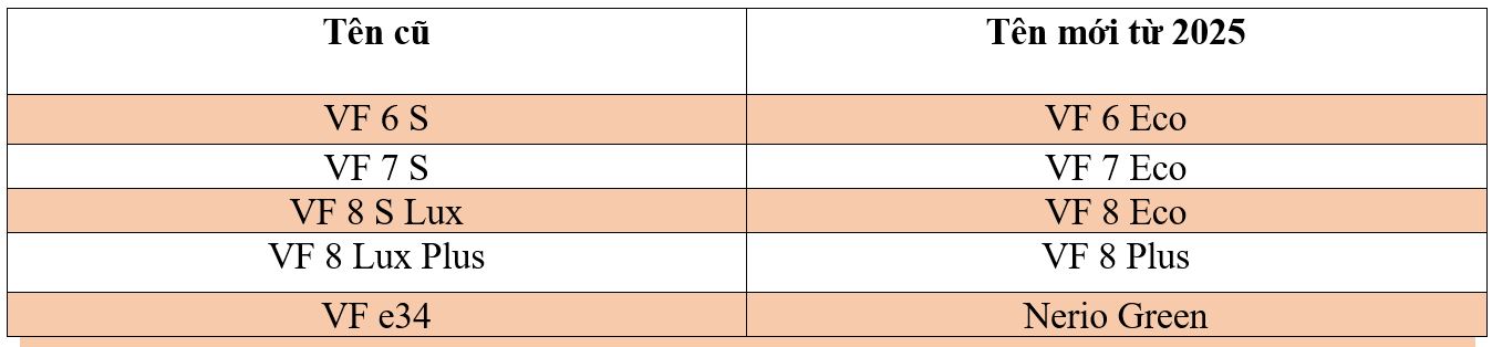 Một số dòng xe điện của VinFast được đổi tên nhằm thể hiện rõ nét hơn định hướng phát triển sản phẩm.