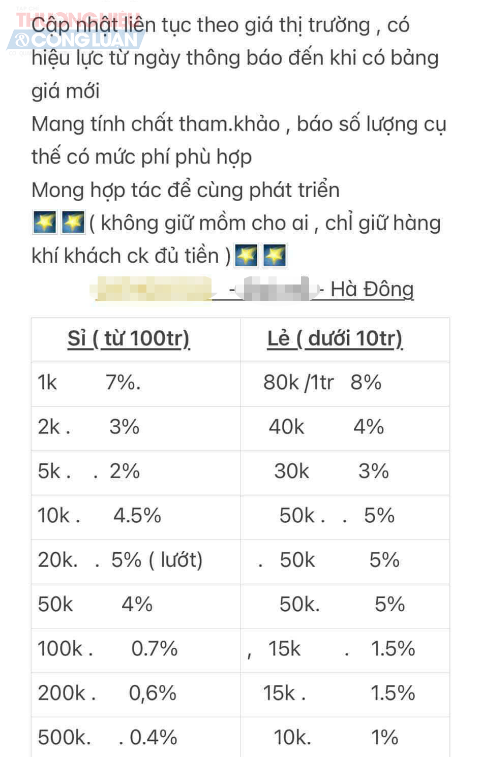 Bảng giá đổi tiền lẻ của anh Minh Đức (Nam Từ Liêm, Hà Nội) khi khảo giá qua một chủ tài khoản nhận đổi tiền mới tại Hà Nội.