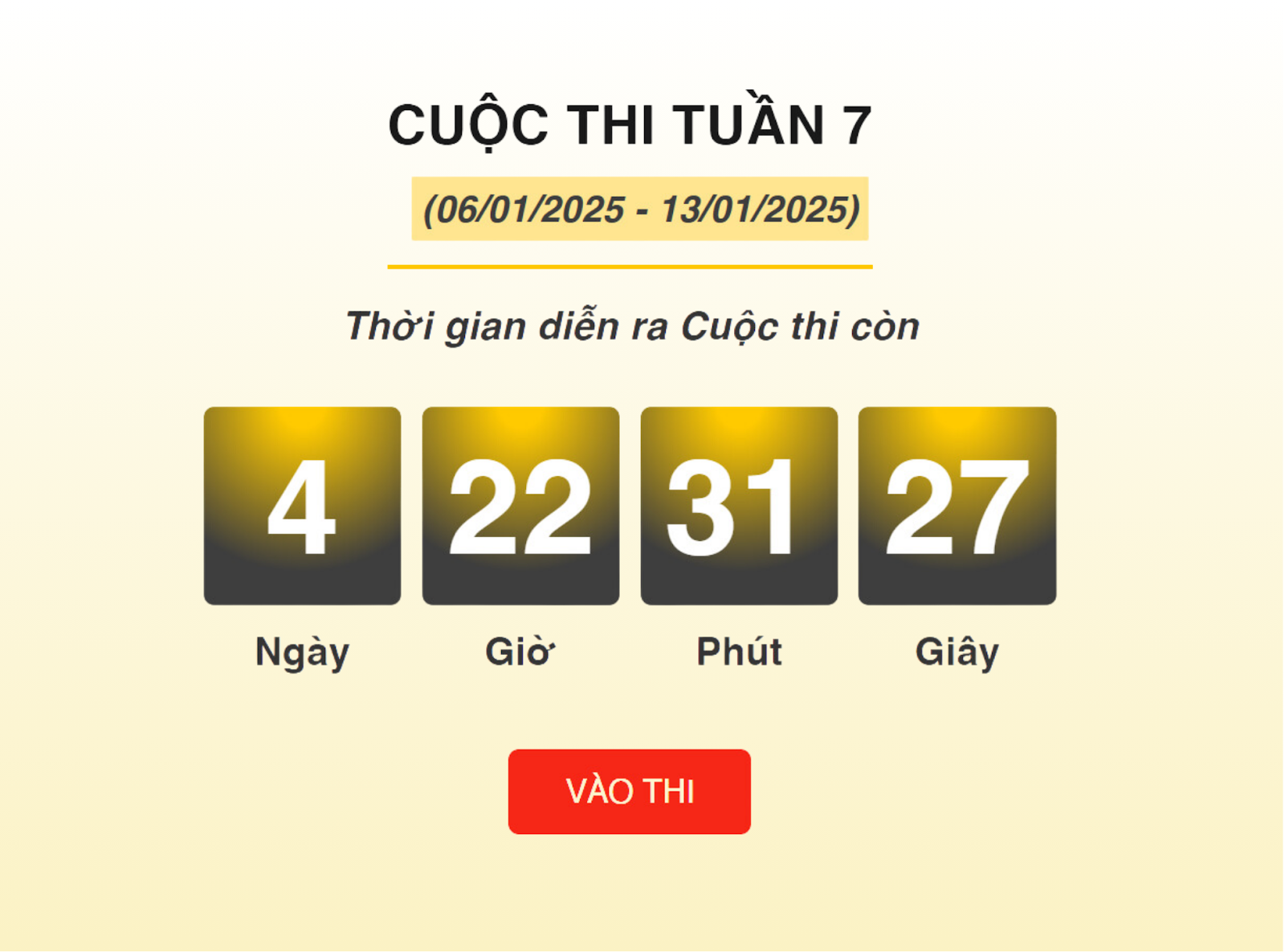 Tuần 7 của Cuộc thi hiện đang tiếp tục diễn ra và sẽ kết thúc vào 09 giờ 00 thứ Hai tuần tới (Ảnh chụp màn hình giao diện Cuộc thi).