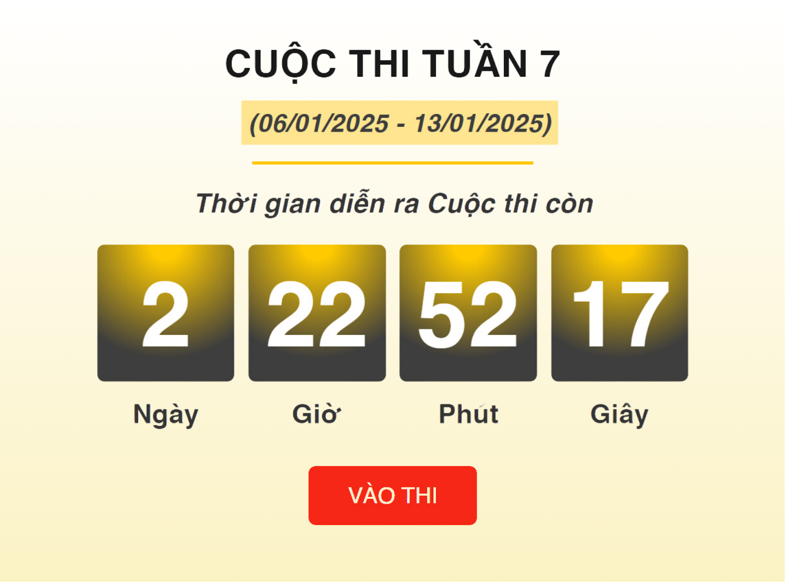 Tuần 7 của Cuộc thi hiện đang tiếp tục diễn ra và sẽ kết thúc vào 09 giờ 00 thứ Hai tuần tới (Ảnh chụp màn hình giao diện Cuộc thi).