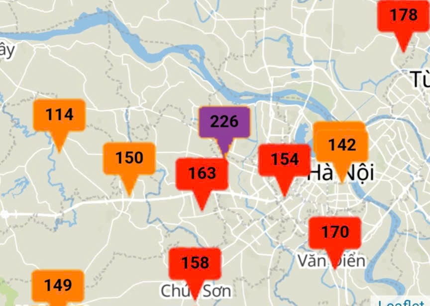 Số liệu trên cổng thông tin quan trắc môi trường (Sở Tài nguyên và Môi trường Hà Nội). Ảnh: Sở Tài nguyên và Môi trường Hà Nội