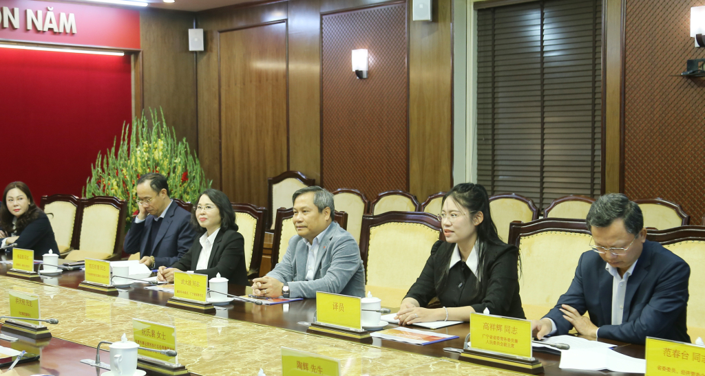 Ông Vũ Đại Thắng, Ủy viên Trung ương Đảng, Bí thư Tỉnh ủy phát biểu tại buổi tiếp và làm việc.