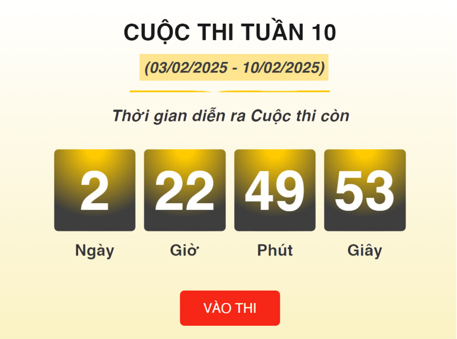 Tuần 10 của Cuộc thi hiện đang tiếp tục diễn ra và sẽ kết thúc vào 09 giờ 00 thứ Hai tuần tới (Ảnh chụp màn hình giao diện Cuộc thi)