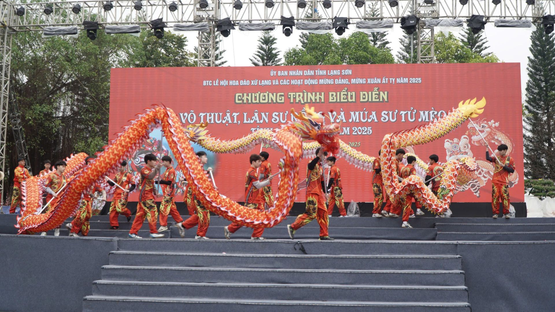Chương trình biểu diễn võ thuật, lân sư rồng và múa sư tử mèo thu hút nhiều khán giả
