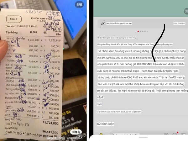 phiếu t&iacute;nh tiền v&agrave; phản ứng của kh&aacute;ch du lịch tr&ecirc;n mạng x&atilde; hội