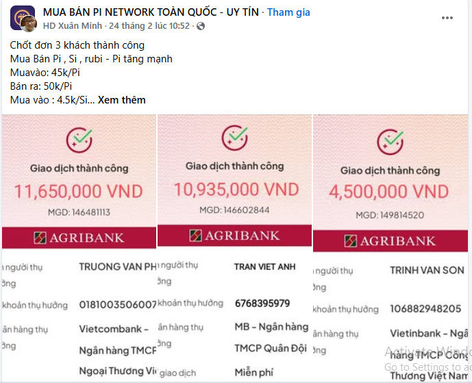Hoạt động mua bán Pi trên mạng xã hội diễn ra rất sôi động. Ảnh: Chụp màn hình Hoạt động mua bán Pi trên mạng xã hội diễn ra rất sôi động. Ảnh: Chụp màn hình