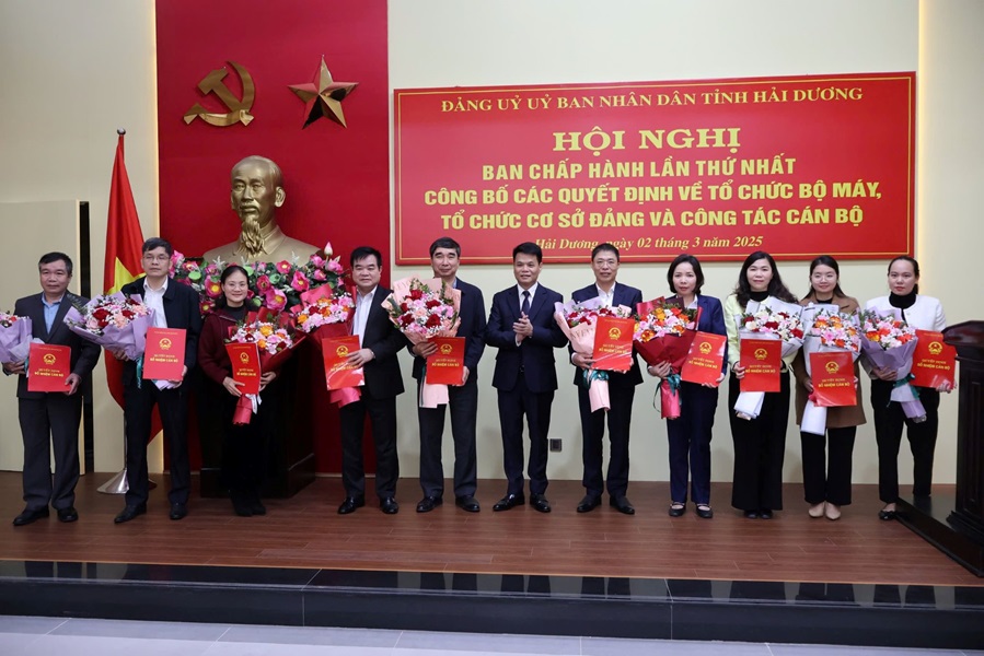 Ông Lê Ngọc Châu, Phó Bí thư Tỉnh uỷ, Bí thư Đảng uỷ, Chủ tịch UBND tỉnh trao quyết định thành lập các cơ quan chuyên trách tham mưu giúp việc của Đảng ủy và bổ nhiệm, tiếp nhận cán bộ thuộc Đảng ủy UBND tỉnh