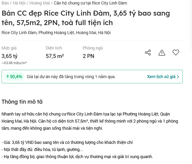 Hình ảnh rao bán căn hộ Rice City Linh Đàm