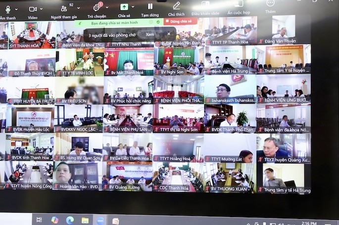 Hội nghị được kết nối trực tuyến đến 75 điểm cầu đơn vị trực thuộc Sở Y tế.