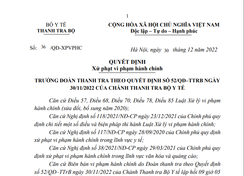 Một phần Quyết định xử phạt số 36/QĐ-XPVPHC Một phần Quyết định xử phạt số 36/QĐ-XPVPHC