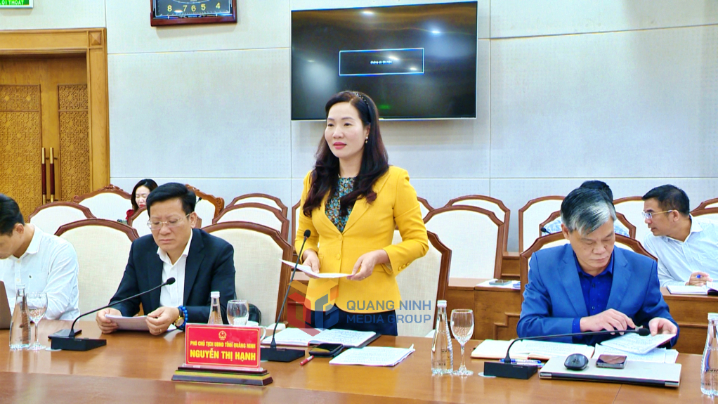 Bà Nguyễn Thị Hạnh, Phó Chủ tịch UBND tỉnh Quảng Ninh phát biểu tại cuộc họp.