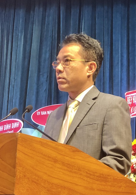 Tân chủ tịch FPA Bình Định Nguyễn Sỹ Hoè phát biểu bế mạc Đại hội. Ảnh: Viết Hiền Tân chủ tịch FPA Bình Định Nguyễn Sỹ Hoè phát biểu bế mạc Đại hội. Ảnh: Viết Hiền