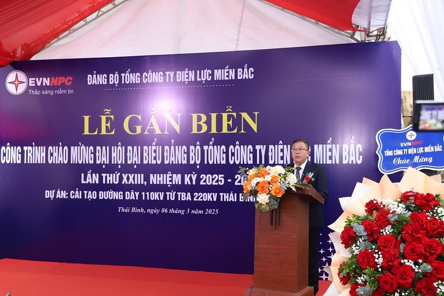 Ông Phạm Hồng Phương - Ủy viên Ban Chấp hành Đảng ủy, Phó Tổng Giám đốc Tập đoàn Điện lực Việt Nam phát biểu tại buổi lễ