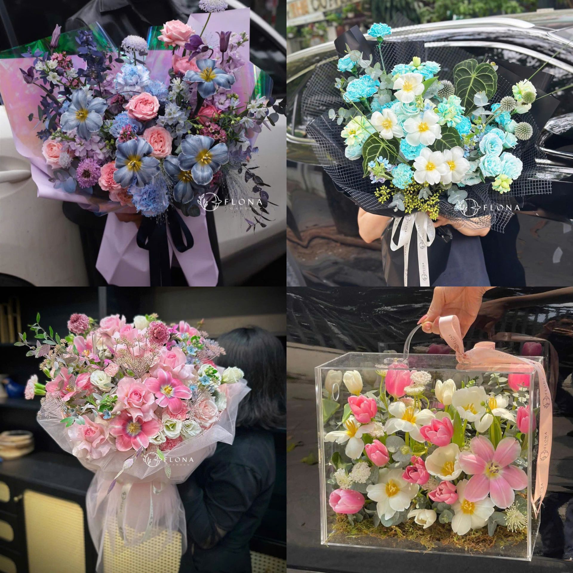 Mẫu hoa tươi tại cửa hàng Flona Flower tại Đống Đa, Hà Nội