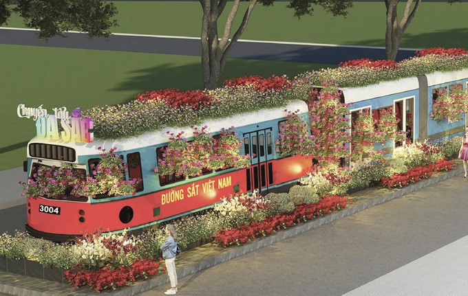 Mô hình chuyến tàu Bắc - Nam được trang trí bằng các loài hoa lan khắp mọi miền đất nước Mô hình chuyến tàu Bắc - Nam được trang trí bằng các loài hoa lan khắp mọi miền đất nước