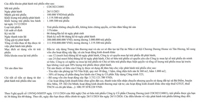 Thông tin mã trái phiếu CDCH2124001 được gia hạn thêm 2 năm Thông tin mã trái phiếu CDCH2124001 được gia hạn thêm 2 năm