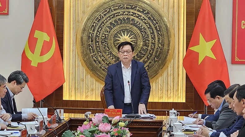 Ông Nguyễn Trọng Nghĩa, Trưởng đoàn kiểm tra phát biểu tại buổi làm việc.