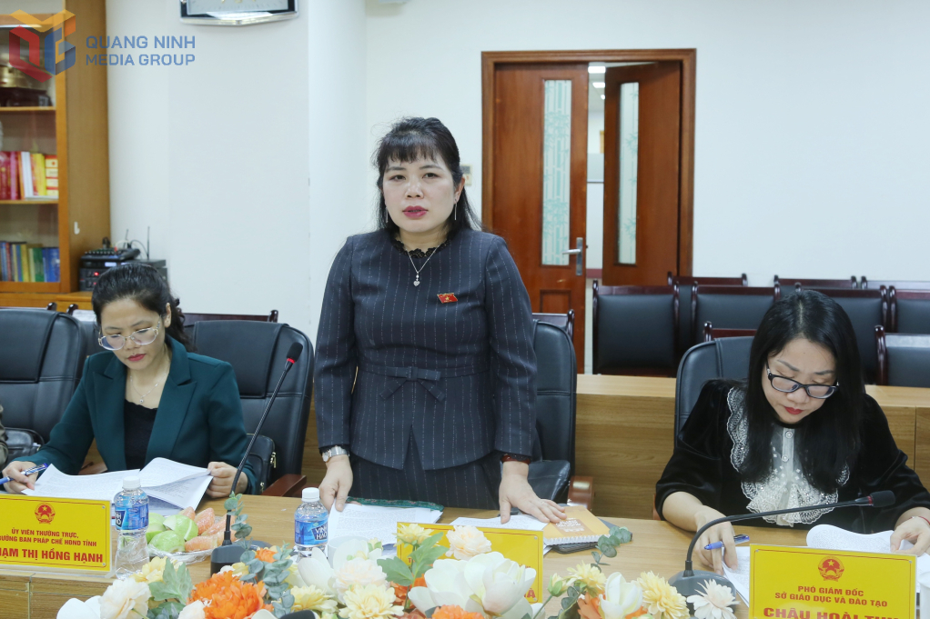 Bà Nguyễn Thị Thu Hà, Phó trưởng Đoàn ĐBQH tỉnh, phát biểu tại buổi giám sát.