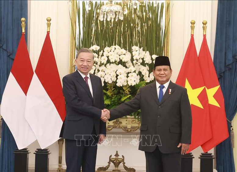 Tổng Bí thư Tô Lâm và Tổng thống Indonesia Prabowo Subianto - Ảnh: TTXVN