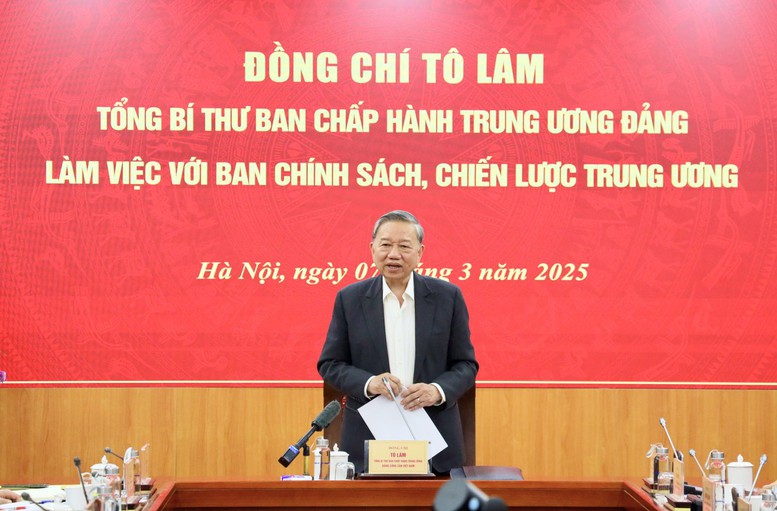 Tổng Bí thư Tổ Làm làm việc với Ban Chính sách, chiến lược Trung ương ngày 7/3/2025 về phát triển kinh tế tư nhân Tổng Bí thư Tổ Làm làm việc với Ban Chính sách, chiến lược Trung ương ngày 7/3/2025 về phát triển kinh tế tư nhân