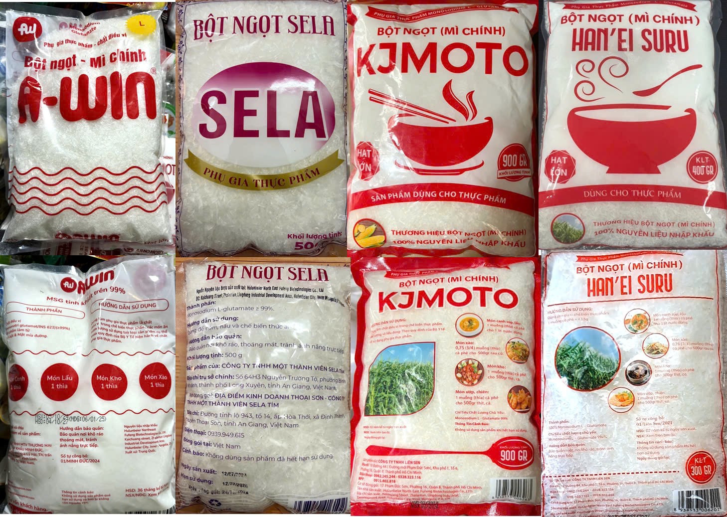 Tạm ngưng lưu thông bột ngọt KJMOTO, HAN'EI SURU do vi phạm quy định ghi nhãn