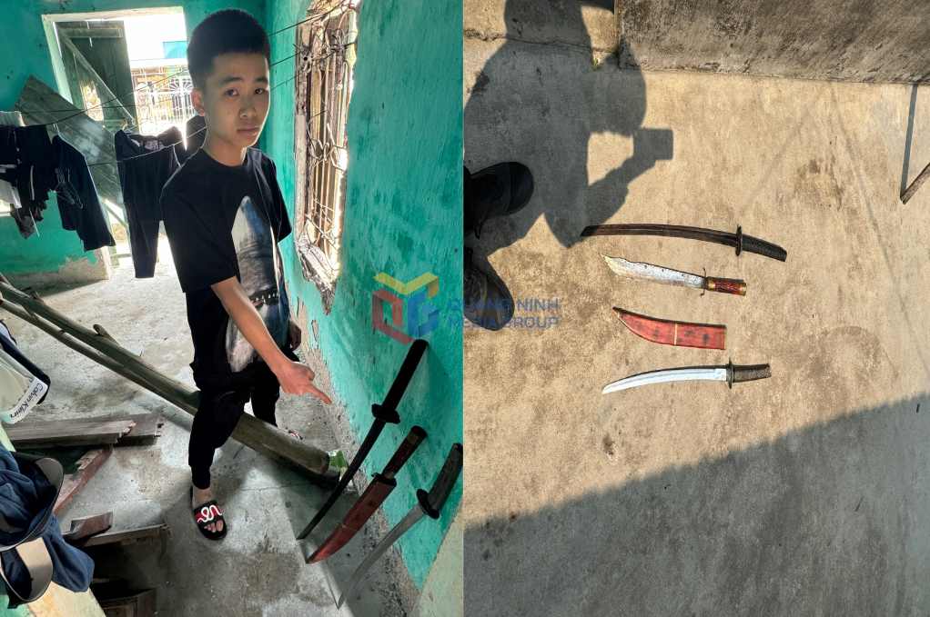 Bùi Tiến Mạnh và tang vật. Bùi Tiến Mạnh và tang vật.