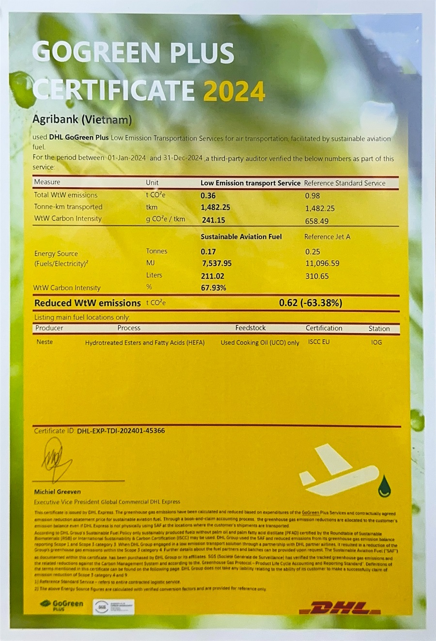 Chứng nhận GoGreen Plus Certificate 2024 được trao cho Agribank Chứng nhận GoGreen Plus Certificate 2024 được trao cho Agribank