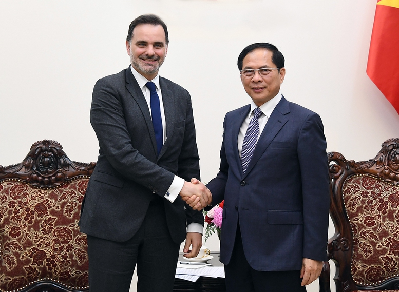 Phó Thủ tướng Bùi Thanh Sơn tiếp ông Laurent Saint-Martin, Bộ trưởng đặc trách Ngoại thương và Người Pháp ở nước ngoài - Ảnh: VGP/Hải Minh