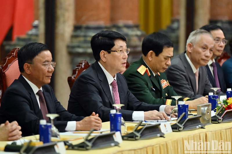 Chủ tịch nước Lương Cường phát biểu tại hội đàm. Chủ tịch nước Lương Cường phát biểu tại hội đàm.