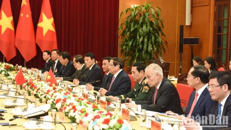 Thủ tướng Phạm Minh Chính và các đồng chí lãnh đạo Đảng, Nhà nước, các bộ, ngành Việt Nam tại buổi hội kiến. (Ảnh: TRẦN HẢI) Thủ tướng Phạm Minh Chính và các đồng chí lãnh đạo Đảng, Nhà nước, các bộ, ngành Việt Nam tại buổi hội kiến. (Ảnh: TRẦN HẢI)