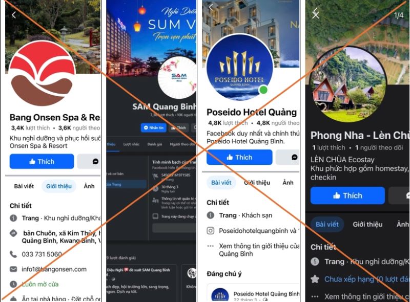 Một số trang fanpage giả mạo để lừa đảo.