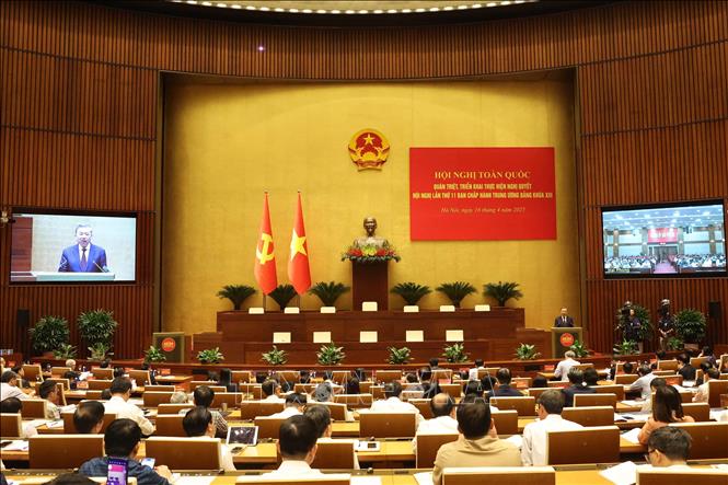 Tổng Bí thư Tô Lâm phát biểu chỉ đạo Hội nghị tại điểm cầu Trung ương. Ảnh: Thống Nhất/TTXVN
