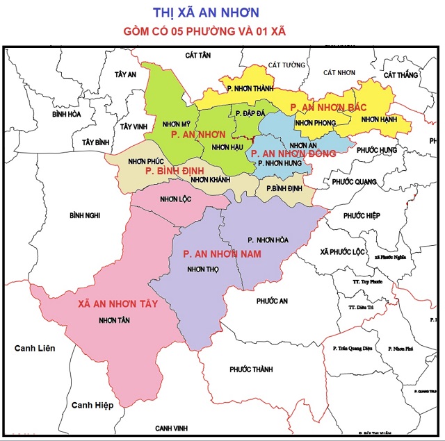 Bản đồ dự kiến phương án sắp xếp ĐVHC Thị xã An Nhơn. Ảnh: SNV Bản đồ dự kiến phương án sắp xếp ĐVHC Thị xã An Nhơn. Ảnh: SNV