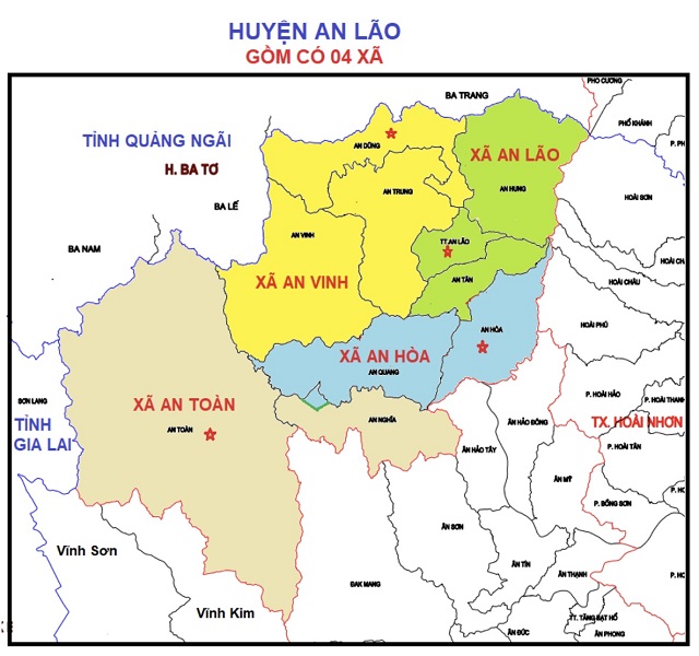 Bản đồ dự kiến phương án sắp xếp ĐVHC huyện An Lão. Ảnh: SNV Bản đồ dự kiến phương án sắp xếp ĐVHC huyện An Lão. Ảnh: SNV