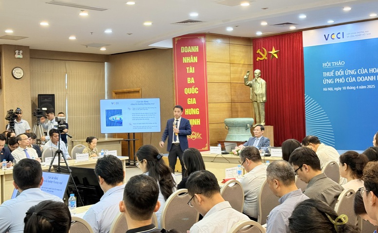 Hội thảo "Thuế đối ứng của Hoa Kỳ và ứng phó của DN Việt Nam" - Ảnh: VGP/HT Hội thảo "Thuế đối ứng của Hoa Kỳ và ứng phó của DN Việt Nam" - Ảnh: VGP/HT