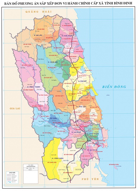 Bản đồ Phương án sắp xếp ĐVHC cấp xã tỉnh Bình Định. Ảnh: VH Bản đồ Phương án sắp xếp ĐVHC cấp xã tỉnh Bình Định. Ảnh: VH