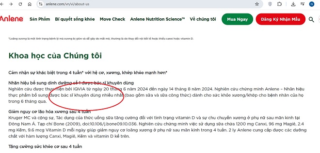 Một nội dung quảng cáo tại địa chỉ: https://www.anlene.com/vn/vi/about-us
