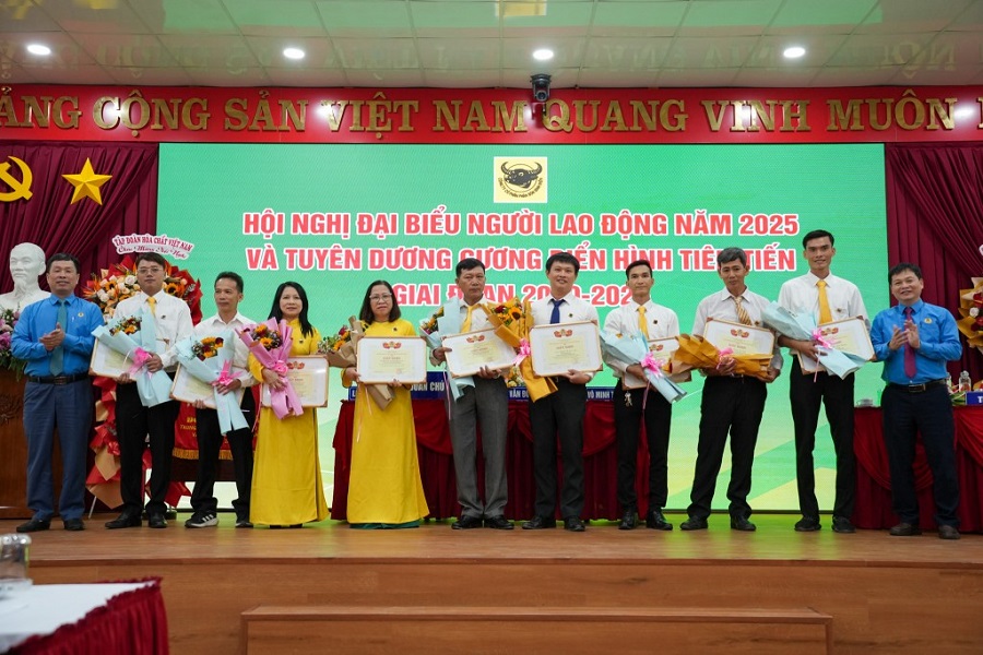 Đại diện Liên đoàn Lao động tặng bằng khen cho các tập thể, cá nhân của Công ty Bình Điền có thành tích xuất sắc trong lao động, sản xuất