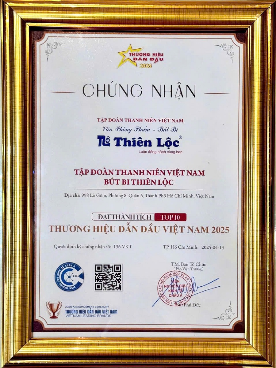 Thương hiệu Bút bi Thiên Lộc liên tục được vinh danh tại các giải thưởng uy tín Thương hiệu Bút bi Thiên Lộc liên tục được vinh danh tại các giải thưởng uy tín
