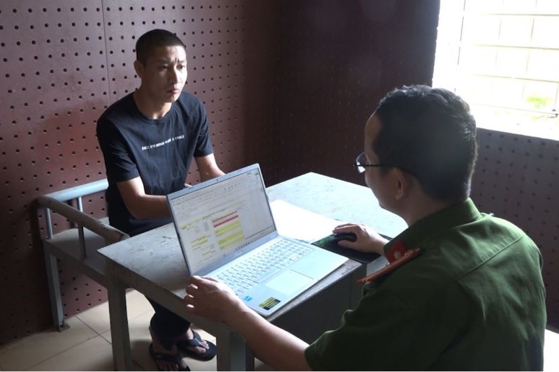 Đối tượng Đoàn Trọng Thái tại cơ quan điều tra.