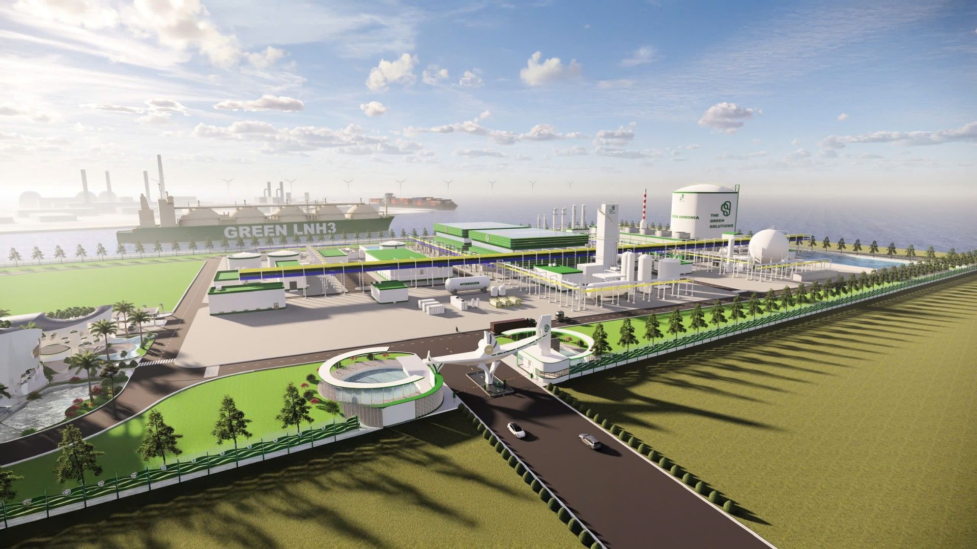 Phối cảnh nhà máy sản xuất Amoniac xanh tại Trà Vinh Phối cảnh nhà máy sản xuất Amoniac xanh tại Trà Vinh