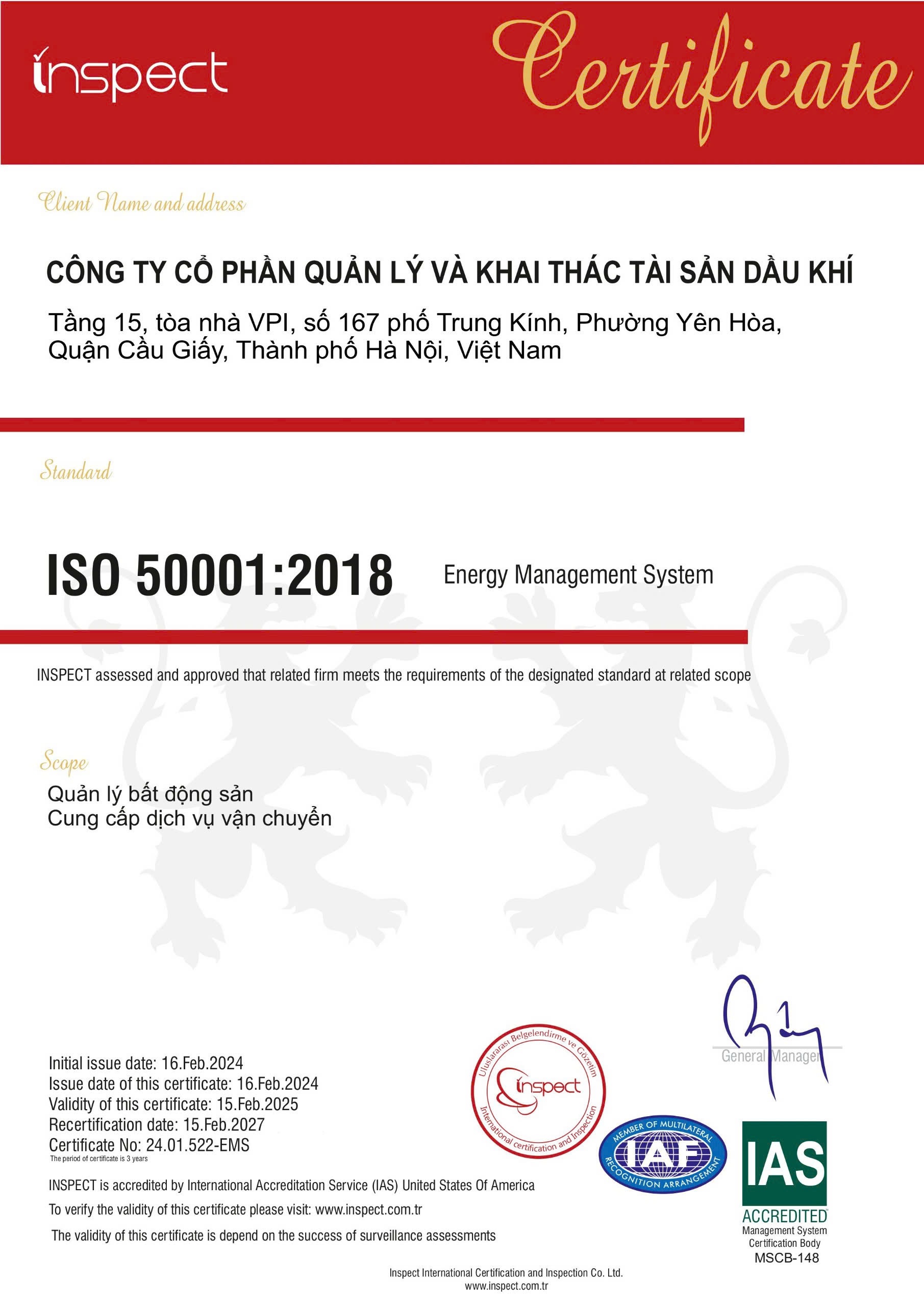 Công ty PSA đạt chứng nhận ISO 50001:2018 về quản lý năng lượng