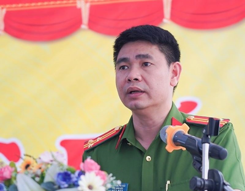 Thượng tá Nguyễn Phi Hải - Phó Giám đốc Công an tỉnh phát biểu tại buổi lễ.