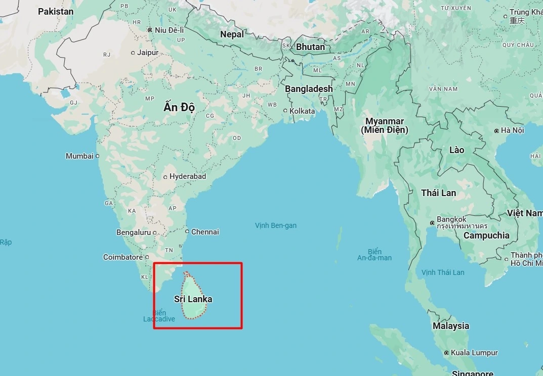 Vị trí đất nước Srilanca trên bản đồ thế giới. Ảnh GOOGLE MAP Vị trí đất nước Srilanca trên bản đồ thế giới. Ảnh GOOGLE MAP
