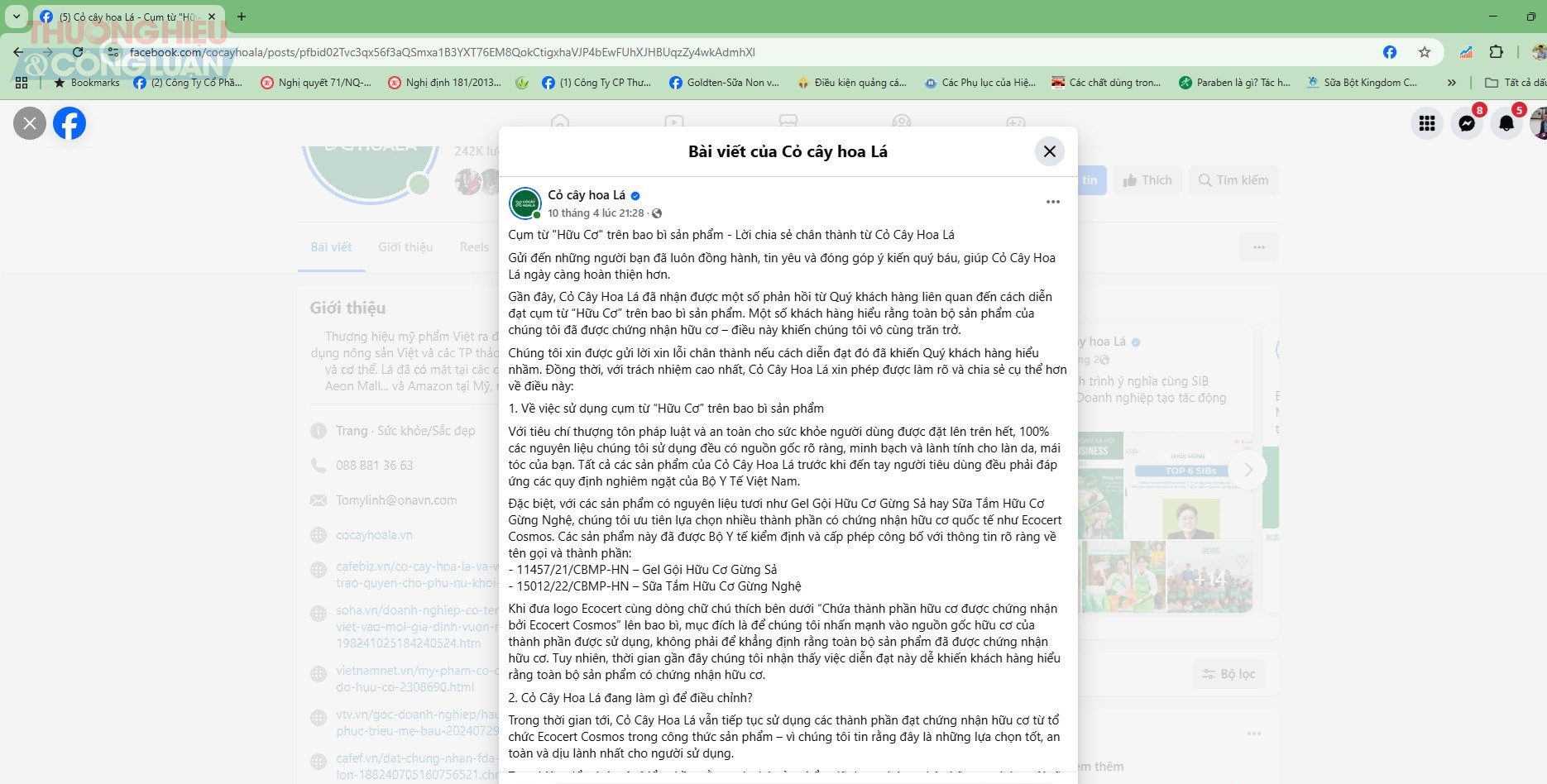 Bài đăng trên trang fanpage chính thức của nhãn hàng Cỏ Cây Hoa Lá Bài đăng trên trang fanpage chính thức của nhãn hàng Cỏ Cây Hoa Lá