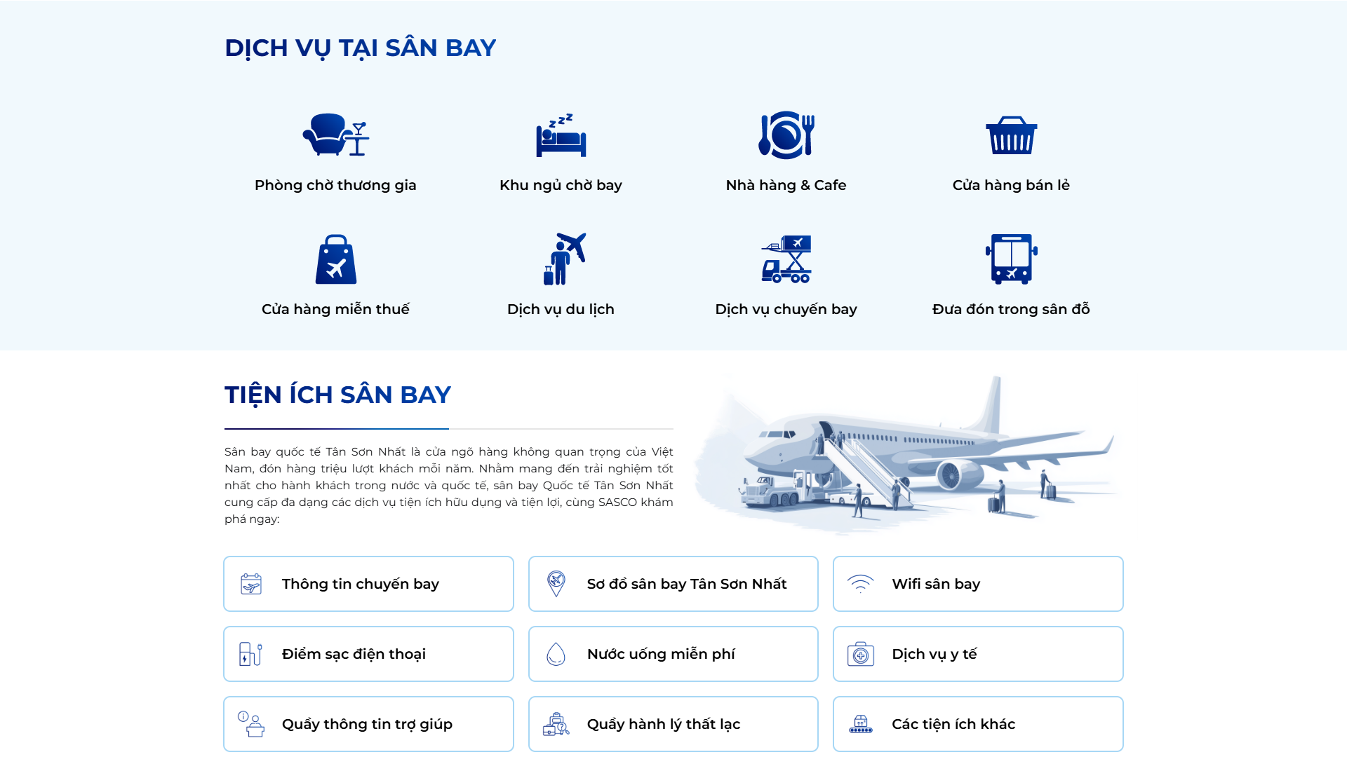 Chạm www.sasco.com.vn, hành khách có thể đặt ngay vé trải nghiệm Phòng chờ thương gia tại sân bay Quốc tế Tân Sơn Nhất, sân bay Quốc tế Nội Bài, sân bay Quốc tế Cam Ranh, sân bay Quốc tế Phú Quốc; đặt phòng ngủ (Sleep zone), nghỉ ngơi thư giãn trước giờ bay