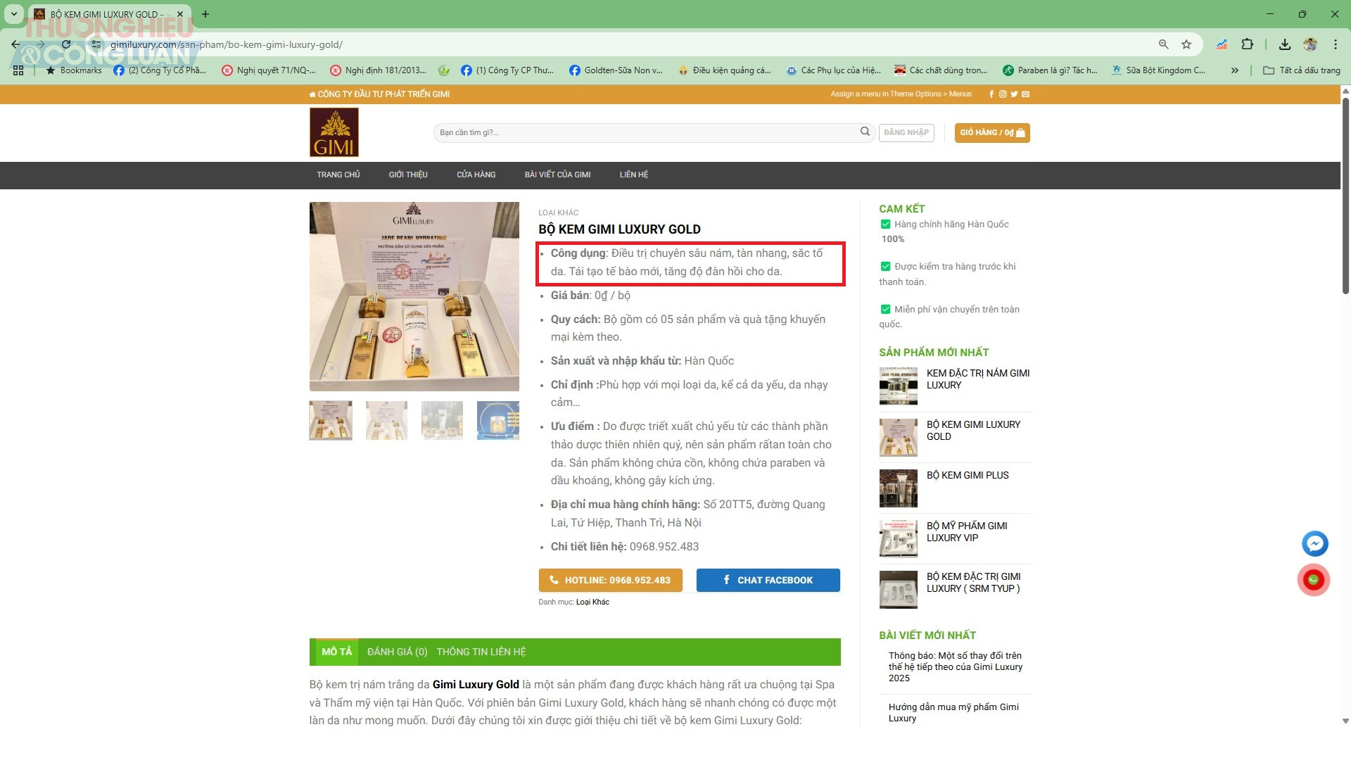 Bộ sản phẩm GIMI LUXURY GOLD được quảng cáo giúp điều trị chuyên sâu nám, tàn nhang, sắc tố da Bộ sản phẩm GIMI LUXURY GOLD được quảng cáo giúp điều trị chuyên sâu nám, tàn nhang, sắc tố da