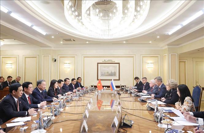 Tổng Bí thư Tô Lâm hội kiến Chủ tịch Hội đồng Liên bang, Quốc hội LB Nga Valentina Matviyenko. Ảnh: Thống Nhất/TTXVN Tổng Bí thư Tô Lâm hội kiến Chủ tịch Hội đồng Liên bang, Quốc hội LB Nga Valentina Matviyenko. Ảnh: Thống Nhất/TTXVN